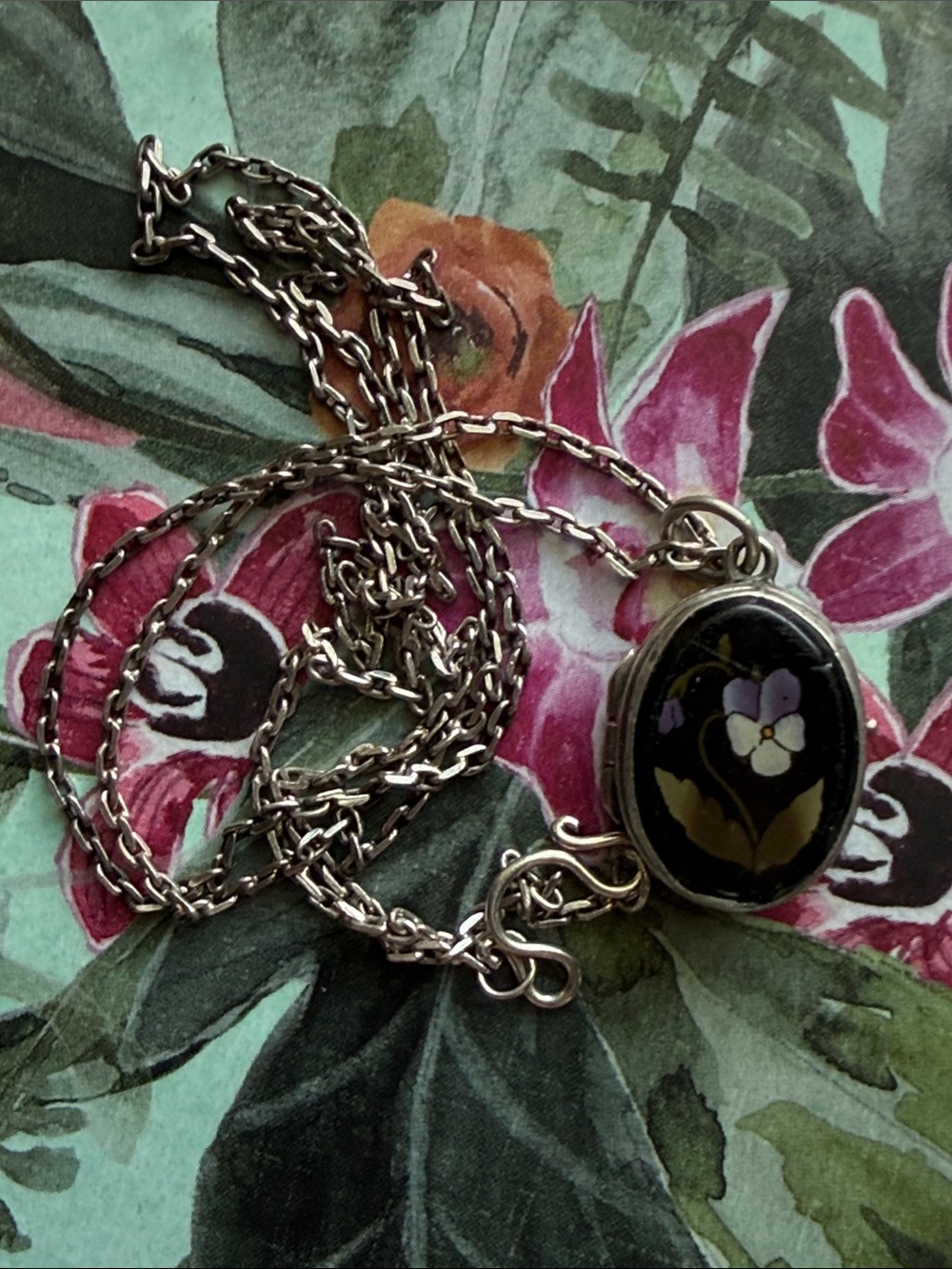 Antique Pietra Dura 800 Silver Double Sided Small Floral Motif Locket - Picture 2 of 16
